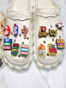 12 Stücke/Set Glaube inspirierende Phrasen Serie Schuh Charms DIY abnehmbare Sandalen Dekor Accessoires, Sandalen Pantoffeln - Verschiedenfarbig - Übersicht 2