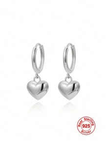 1雙S925純銀心形耳環適合女士,時尚&豪華女性首飾類禮品