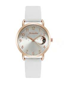 1 件女士白色 Pu 皮錶帶月亮錶盤石英手錶適合日常裝飾 - 白色 - 查看 2