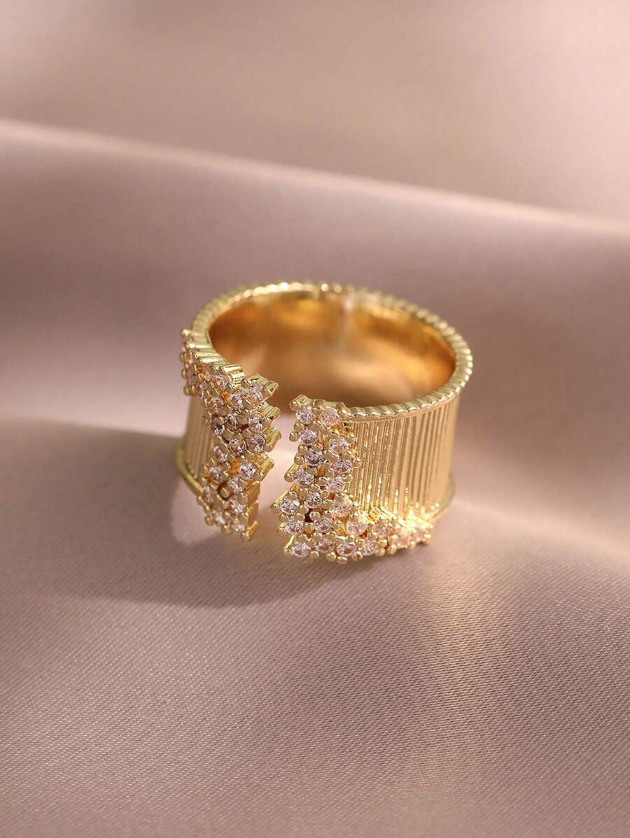 jealous young 1枚奢华全锆石订婚戒指，适合派对、婚礼及其他场合。 - 金色 - 查看 1