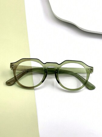 1 件装女士浅绿色复古不对称造型镶嵌装饰防蓝光透明眼镜适合日常、派对、旅行、街拍、万圣节