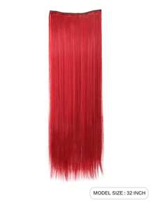30寸5夾子直筒合成纖維接髮,夾式 - 紅色 - 查看 7