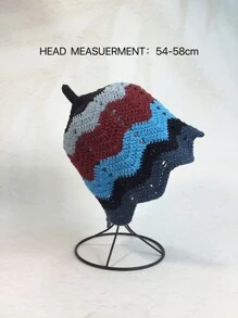 1pc Women's Crochet Hollow Out Flower Design Dopamine Color Hat With Personalized Striped & Lace Detail Bucket Hat, Korean Style Sweet Street Fashion Accessory - Multicolor - View 5