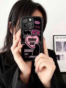1 Stück schwarzes Love-Cat-Design TPU-Schutzhülle mit präzisen Aussparungen, Kamera-Schutz, staub- und kratzfest, modisch und kompatibel mit iPhone-Modellen - Schwarz - Übersicht 1