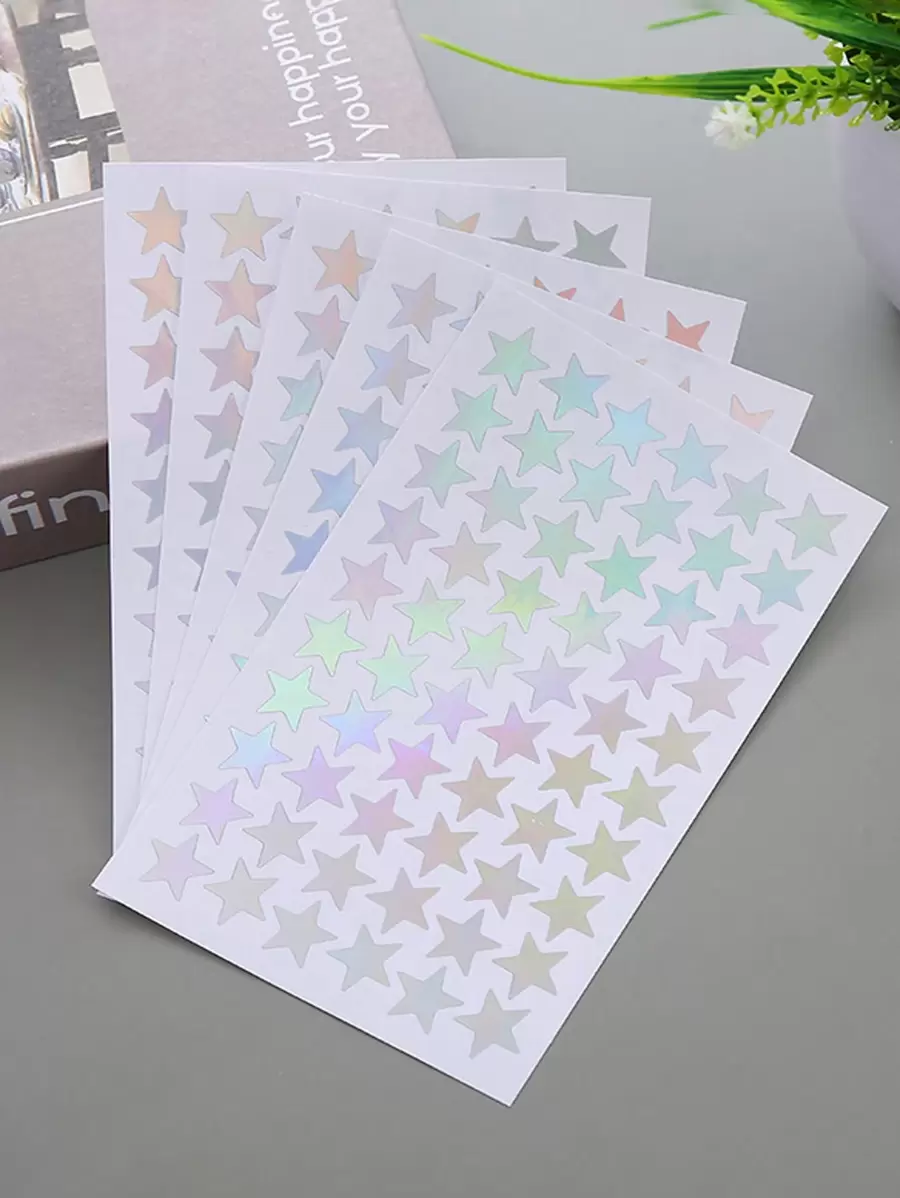 10入組銀色全息星形閃閃發光貼紙,用於兒童獎勵,膠帶式貼花
