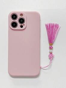 1條白色珍珠和粉色編織流蘇掛件手鍊+淺粉色直邊材質手機殼,適用於apple/samsung/xiaomi/vivo/oppo A16等手機