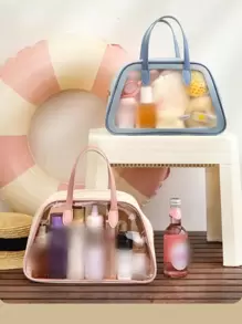 1pc Double Layer Wet And Dry Separation Bag For Storage And Organization, Toiletry Bag For Swimming - Pink - View 8