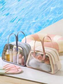 1pc Double Layer Wet And Dry Separation Bag For Storage And Organization, Toiletry Bag For Swimming - Pink - View 9