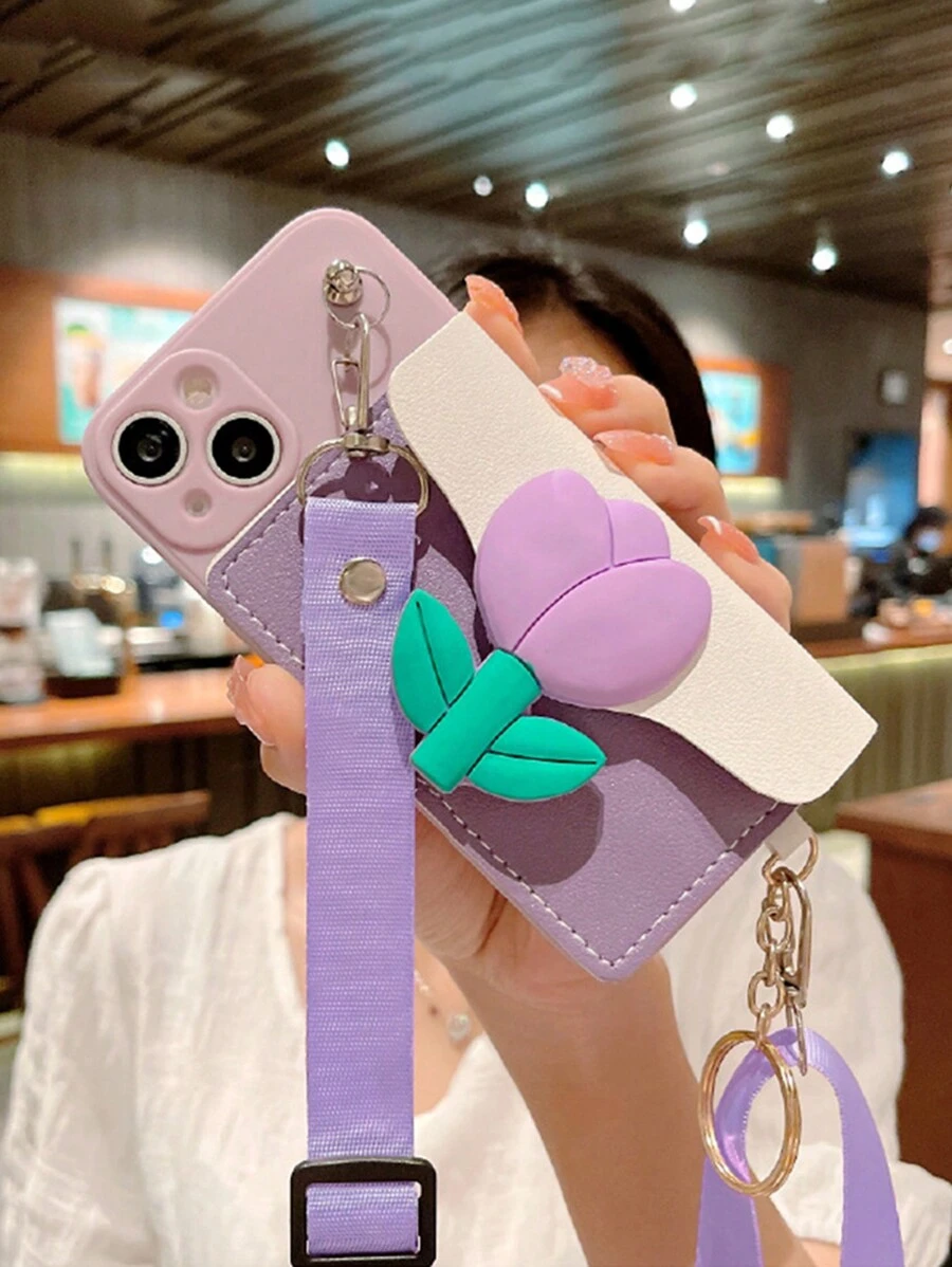 Shoulder Strap Cardholder Phone Case With Coin Pouch Compatible With IPhone 15/14/13/12/11 - Purple - View 1