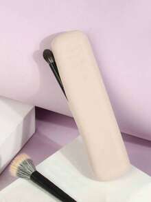 米色硅胶眉笔盒，化妆刷收纳袋，带磁扣，防尘简约便携式旅行袋 - 米色 - 查看 4