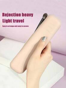 米色硅胶眉笔盒，化妆刷收纳袋，带磁扣，防尘简约便携式旅行袋 - 米色 - 查看 2