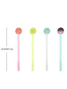 4pcs Cute Doughnut Design Ballpoint Pen, Candy Color Office School Stationery, Cartoon Writing Instrument - Multicolor - View 6