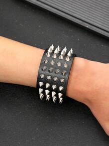 1 Miếng Cô gái Goth hiện đại chất liệu da PU Spike Dát Đầy Vòng tay Cho nam giới , Đường phố Rock Thời trang Phụ kiện - màu đen - Xem 3