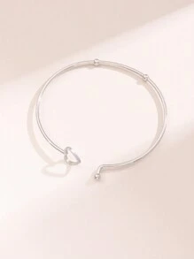 1 件金色时尚手链 - 简约不锈钢心形开放式设计手链，带有时尚心形细节，适合女性和情侣 - 精美礼物，有现货情人节 - 銀色 - 查看 2