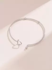 1 件金色时尚手链 - 简约不锈钢心形开放式设计手链，带有时尚心形细节，适合女性和情侣 - 精美礼物，有现货情人节 - 銀色 - 查看 3