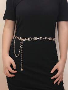 時尚女性復古設計金色腰鏈 - 金色 - 查看 4