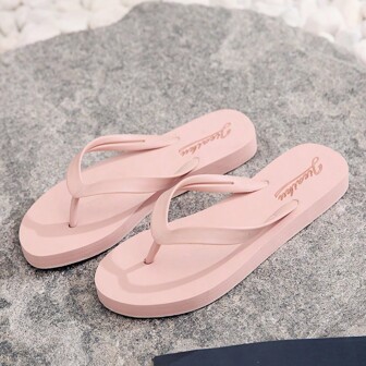 Simple Outdoor Beach Tpr Non-slip Flip Flops For Women, Eva Sole, Flat Heel, Suitable For Vacation