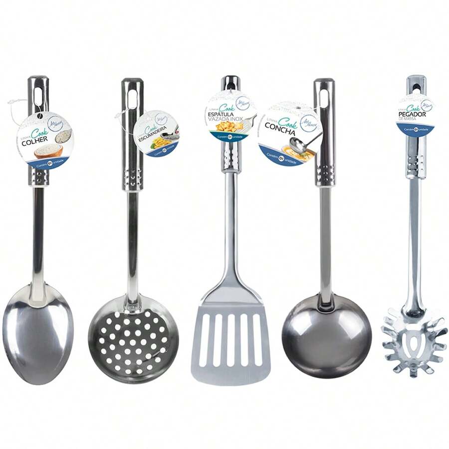 Kit 5 Peças Utensílios de Cozinha em Aço Inox Jogo de Utensílios com Cabo Tubular - Tamanho Único - Visão 1