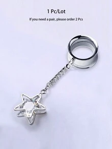 1 Miếng Màu bạc Pha lê Ngôi sao Dangle Tai Đường hầm Phích cắm Với Trong sáng Thép không gỉ Có thể tháo rời Kênh Bộ mở rộng xỏ tai - Bạc - Xem 3