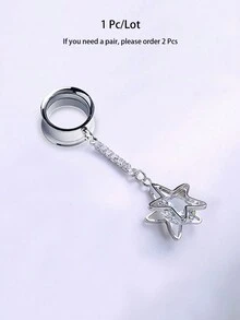 1 Miếng Màu bạc Pha lê Ngôi sao Dangle Tai Đường hầm Phích cắm Với Trong sáng Thép không gỉ Có thể tháo rời Kênh Bộ mở rộng xỏ tai - Bạc - Xem 7