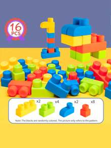 1pack 16pcs Multicolor Soft Rubber Building Blocks (With Stickers) , Early Educational Bath Toys For Children , Suitable For Boys And Girls Room Decoration ,Educational Toys ,Building Blocks ,Blocks For Kids,Construction Toys,Toys For Boys,Block Toys