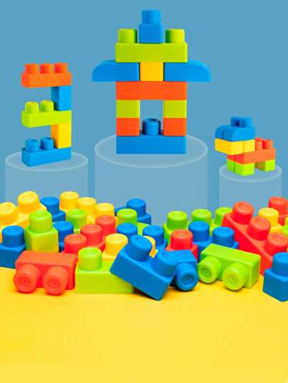 1pack 16pcs Multicolor Soft Rubber Building Blocks (With Stickers) , Early Educational Bath Toys For Children , Suitable For Boys And Girls Room Decoration ,Educational Toys ,Building Blocks ,Blocks For Kids,Construction Toys,Toys For Boys,Block Toys