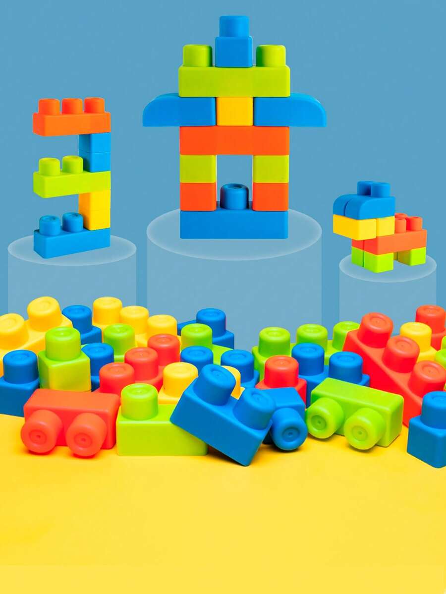 1pack 16pcs Multicolor Soft Rubber Building Blocks (With Stickers) , Early Educational Bath Toys For Children , Suitable For Boys And Girls Room Decoration ,Educational Toys ,Building Blocks ,Blocks For Kids,Construction Toys,Toys For Boys,Block Toys