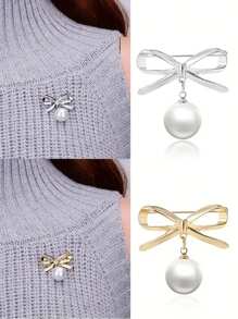 2入組腰夾&珍珠防曬胸針,扣子&蝴蝶結&領帶胸針帶有鑽石裝飾 - 彩色 - 查看 2