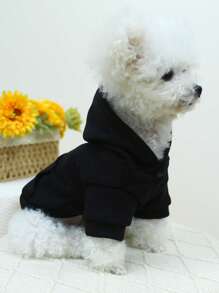 1pc Pet Clothes For Dog And Cat, With Leash D Ring, Cute Hoodie Solid Color Sequin Sweatshirt, Black - Black - View 4
