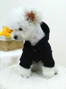 1pc Pet Clothes For Dog And Cat, With Leash D Ring, Cute Hoodie Solid Color Sequin Sweatshirt, Black - Black - View 6