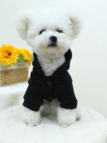 1pc Pet Clothes For Dog And Cat, With Leash D Ring, Cute Hoodie Solid Color Sequin Sweatshirt, Black - Black - View 5