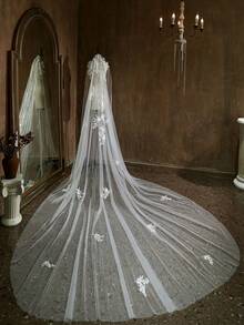 New Arrival Wedding Dress Single Layer Long Train Mermaid Style Bridal Veil With Lace Applique - White - View 4