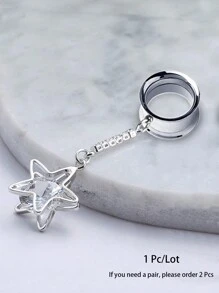 1 Miếng Màu bạc Pha lê Ngôi sao Dangle Tai Đường hầm Phích cắm Với Trong sáng Thép không gỉ Có thể tháo rời Kênh Bộ mở rộng xỏ tai - Bạc - Xem 8