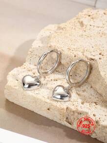 1雙S925純銀心形耳環適合女士,時尚&豪華女性首飾類禮品