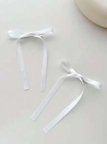 2pcs Women's Lovely Alligator Hair Clips With Bow Decoration, Suitable For Back To School Daily Use - White - View 1