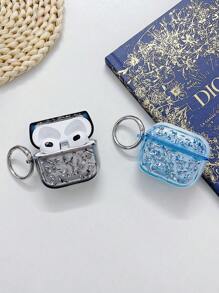 1pc Multicolor Liquid Glitter & Silver Foil Design Earphone Case Compatible With Apple Earphone - Pink - View 3