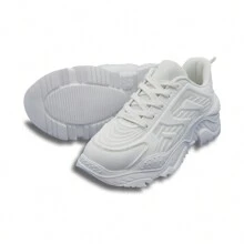 女士厚底运动鞋，时尚秋季，厚底，百搭运动休闲白鞋 - 白色 - 查看 2