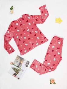 Pijama Polar Mujer Conjunto de 2 Piezas, Ultrasuave y Caliente, Playera Manga Larga, Pantalón, Limited Edition, 6 Diferentes Modelos - Rosa coral - Ver 2