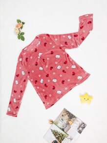 Pijama Polar Mujer Conjunto de 2 Piezas, Ultrasuave y Caliente, Playera Manga Larga, Pantalón, Limited Edition, 6 Diferentes Modelos - Rosa coral - Ver 3