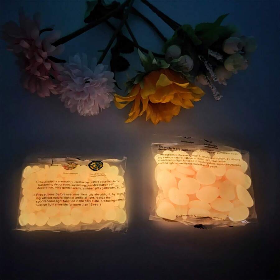 100入組戶外發光發亮石頭花園鵝卵石輝光在黑暗的魚缸水族館裝飾自然岩石