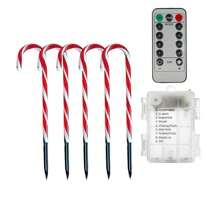1 zestaw lampek LED w kształcie laski cukrowej o długości 53 cm, lampki naziemne w kształcie laski bożonarodzeniowej, od 1 do 5 sztuk lampek dekoracyjnych na zewnątrz, do ogrodu, na trawnik, 8 trybów, wodoodporne, zasilane bateriami z timerem i pilotem lub zasilane energią słoneczną, 8 trybów
