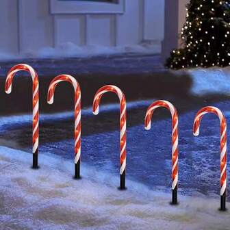 1 Set Of 53cm Length LED Candy Cane Lights String, Christmas Cane Ground Lights, 1 To 5 Pcs Outdoor Yard Garden Lawn Christmas Decor Lights, 8 Modes, Waterproof, Battery Powered With Timer And Remote Control, Or Solar Powered 8 Modes