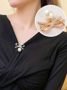 2入組腰夾&珍珠防曬胸針,扣子&蝴蝶結&領帶胸針帶有鑽石裝飾 - 彩色 - 查看 6