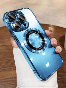 手机支架 1 个绿色电镀磁力吸附手机壳，兼容 iPhone 系列/11/12 Pro Max、13 Pro Max/14 Pro Max/15 Pro Max - 淺藍色 - 查看 3