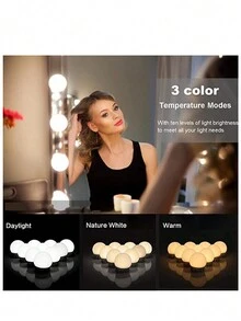 10入組鏡前燈用led燈泡,適用於浴室,梳妝台和化妝間,亮度可調,易安裝,便於攜帶