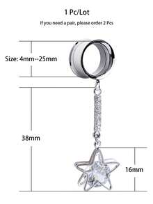 1 Miếng Màu bạc Pha lê Ngôi sao Dangle Tai Đường hầm Phích cắm Với Trong sáng Thép không gỉ Có thể tháo rời Kênh Bộ mở rộng xỏ tai - Bạc - Xem 5