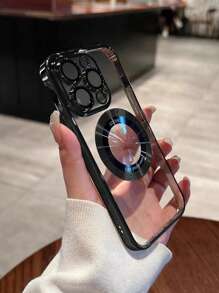1PC Metal Magnetic Adsorption Phone Case With Green Electroplating Frame, Compatible With IPhone 11/12 Pro Max, 13/14/15 Pro Max Series - Black - View 2