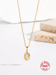 1入組幾何形狀鍍金純銀S925項鍊適用於日常穿著,簡約風&時尚女性首飾類禮品