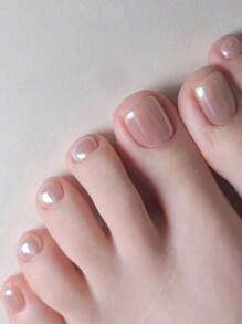 24pcs Gentle Solid Color Foot Nail Patch + 1pc Exfoliating Scrub + 1pc Jelly Glue Press On Nails Nail Supplies