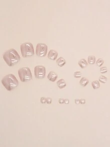 24pcs Gentle Solid Color Foot Nail Patch + 1pc Exfoliating Scrub + 1pc Jelly Glue Press On Nails Nail Supplies